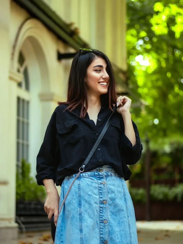 Düğmeli Denim Midi Etek