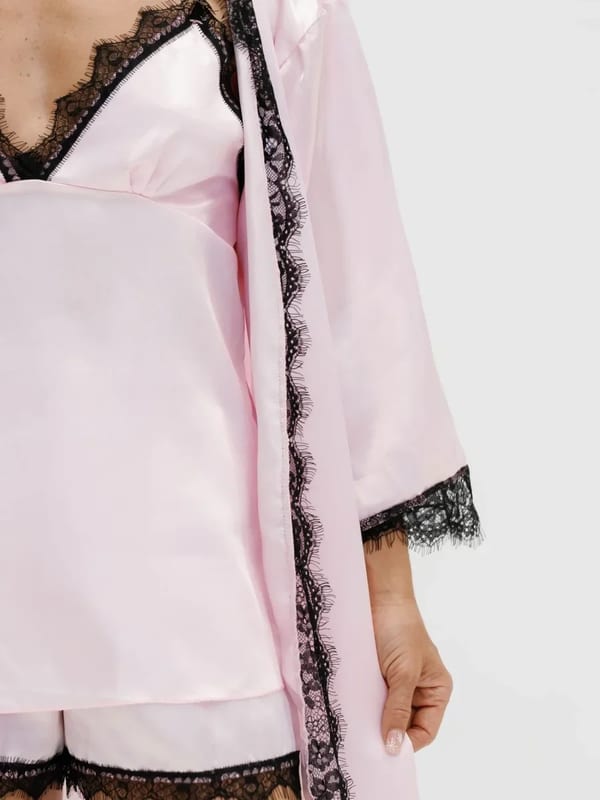 Saten Pijama Takımı Pembe