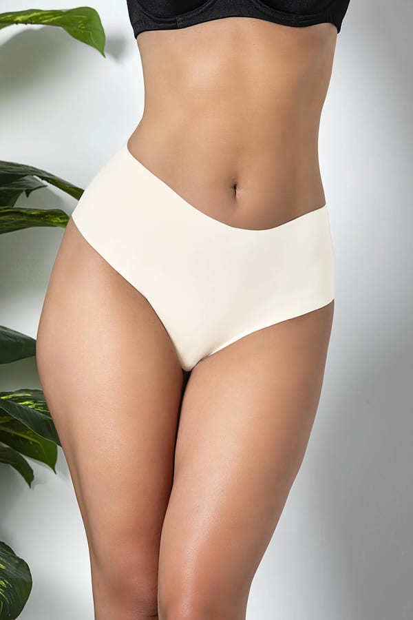 3'lü Paket Dikişsiz, İz Yapmaz, Lazer Kesim, Yüksek Bel Slip Külot Ekru